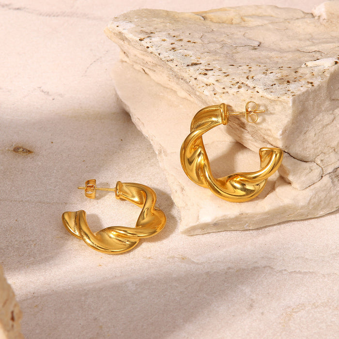 Pendientes de moda con forma de C retorcida bañados en oro de 18 quilates: joyas de boda geométricas para mujeres