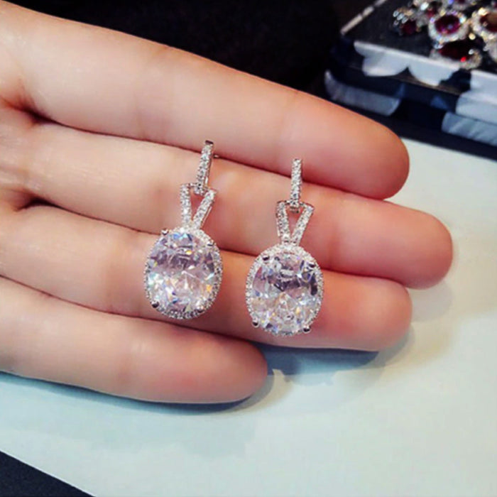 Pendientes de diamantes con circonitas ovaladas para mujer, pendientes de compromiso