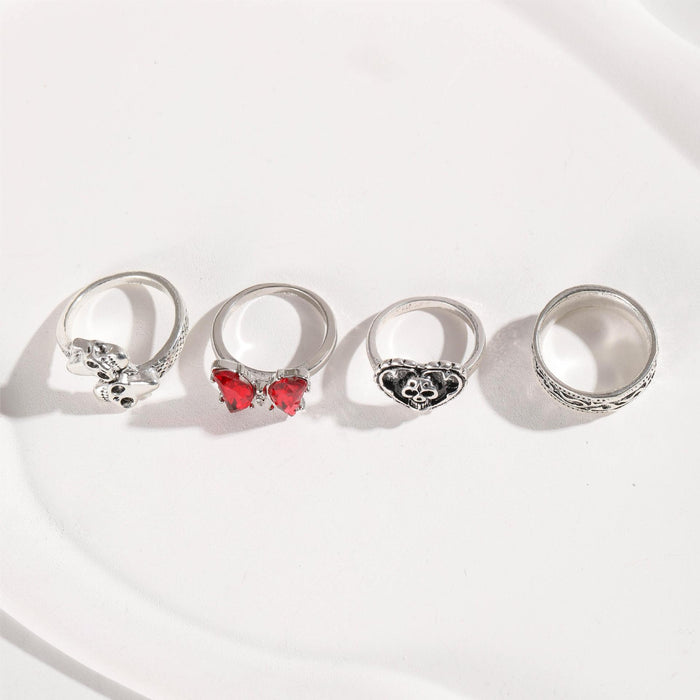 Metal Sweet Cool Skull Diamond Four-Piece Ring Set