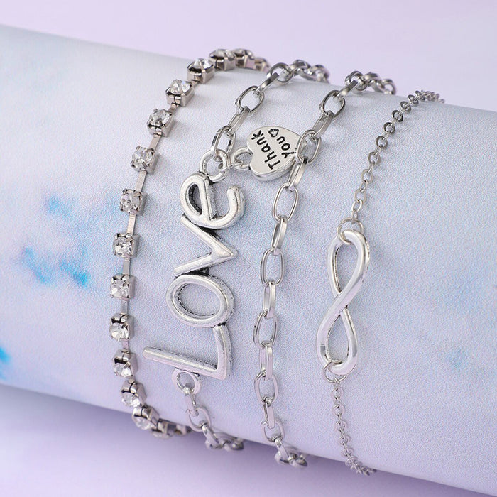 Butterfly Inlay Multi-Layered Bracelet Set with Heart Letter Design