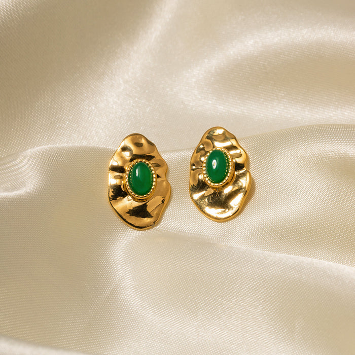 High-End 18K Gold Plated Asymmetric Geometric Emerald Earrings - INS Style Fashion Jewelry