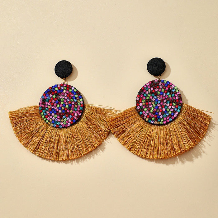 Bohemian tassel earrings retro ethnic style diamond earrings