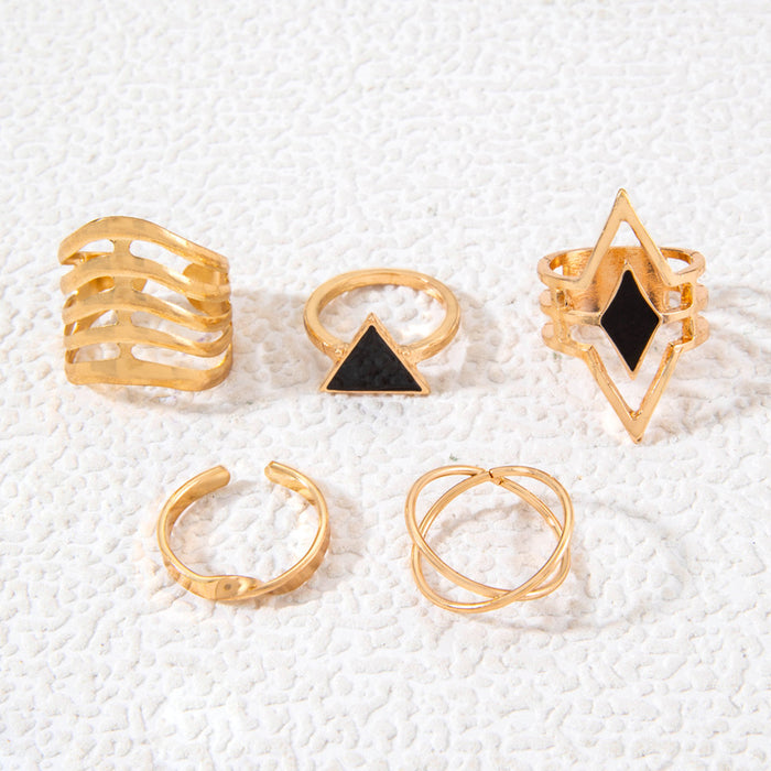 Hip Hop Triangle Ring Set - 5pcs Dark Gothic Open Rings