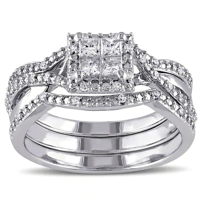 Square Diamond Center Stone Wedding Engagement Ring