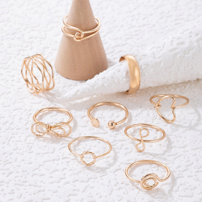 Heart bow nine-piece ring set simple geometric plain ring combination