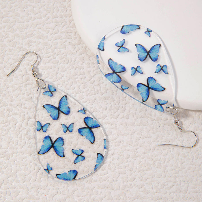 Teardrop Shape Butterfly Print Earrings Transparent Acrylic Earrings