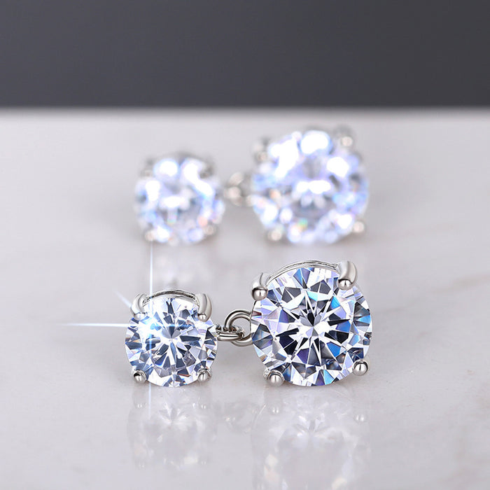 Simple round imitation moissanite earrings, elegant and small earrings