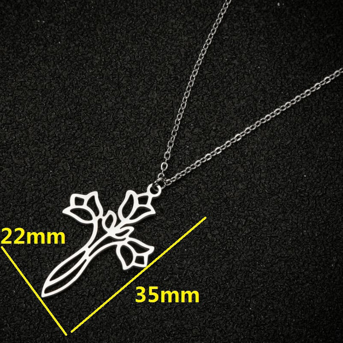 Cross pendant necklace, Korean titanium steel simple rose clavicle chain fashion hollow jewelry