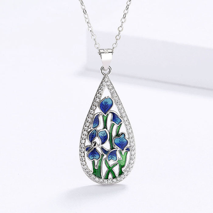 Handmade enamel dripping glue flower pendant women's necklace