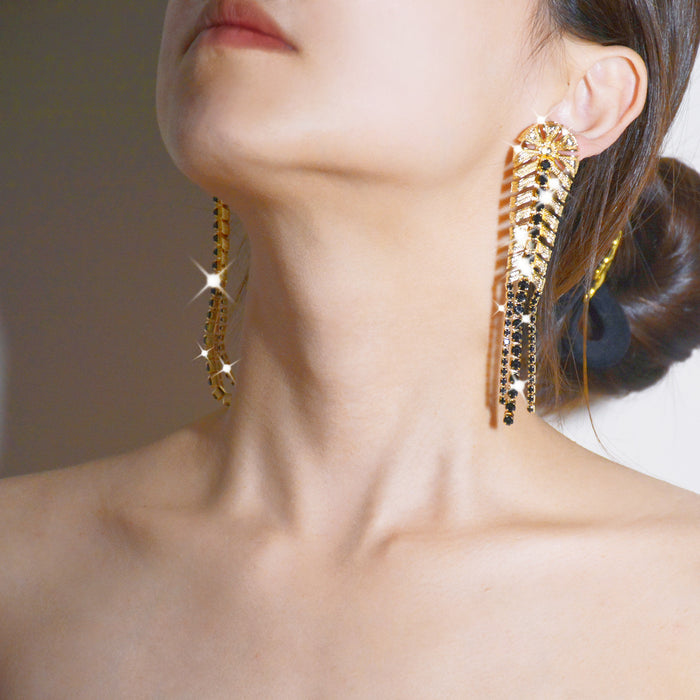 ZA Leaf Tassel Earrings - Vintage Rhinestone Jewelry for a Bohemian Look