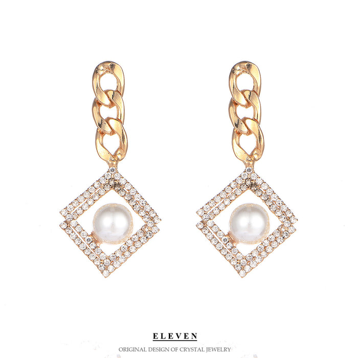 Elegant Pearl Rhinestone Earrings - Korean High-End Party Jewelry for Women