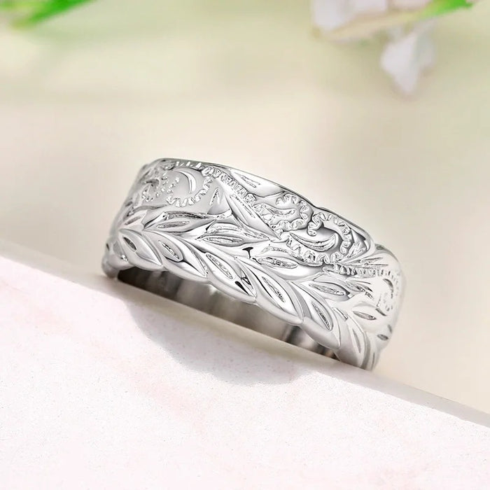 Anillo envuelto en hojas de vid, anillo con textura de planta europea y americana, regalo de aniversario de boda dominante