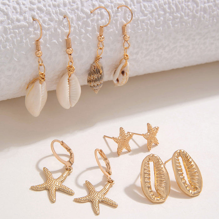 Bohemian jewelry beach shell ear hook three-piece alloy conch earrings