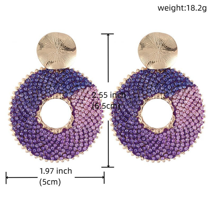 Exaggerated Gradient Rhinestone Earrings - Round Studs with Sparkling Tassels