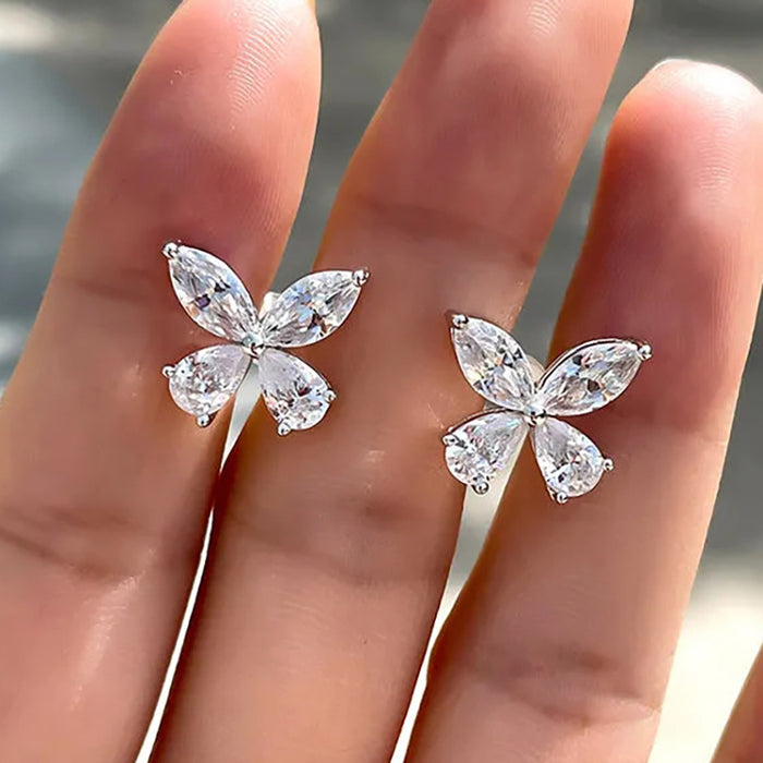 Exquisitos mini pendientes de gota de agua con forma de ojo de caballo y pequeños pendientes de mariposa y circonita