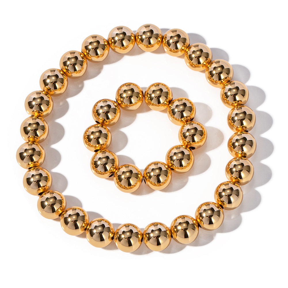 Trendy Elastic Necklace - 18K Gold-Plated Copper Bead and Leather Necklace, Non-Fading Design