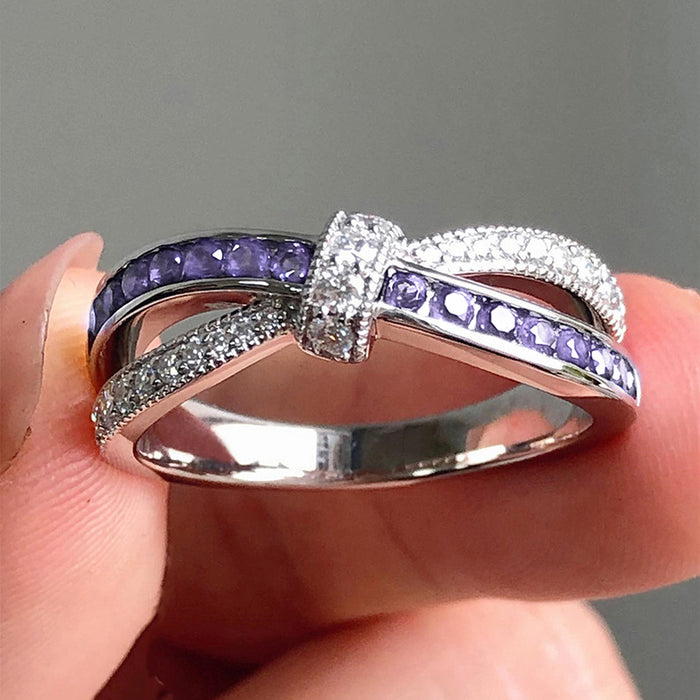 Anillo de lazo morado de moda europea y americana