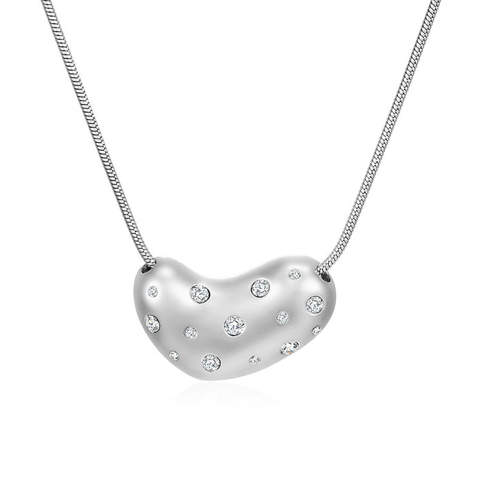 Heart-shaped diamond clavicle necklace, 18K pearl titanium steel necklace