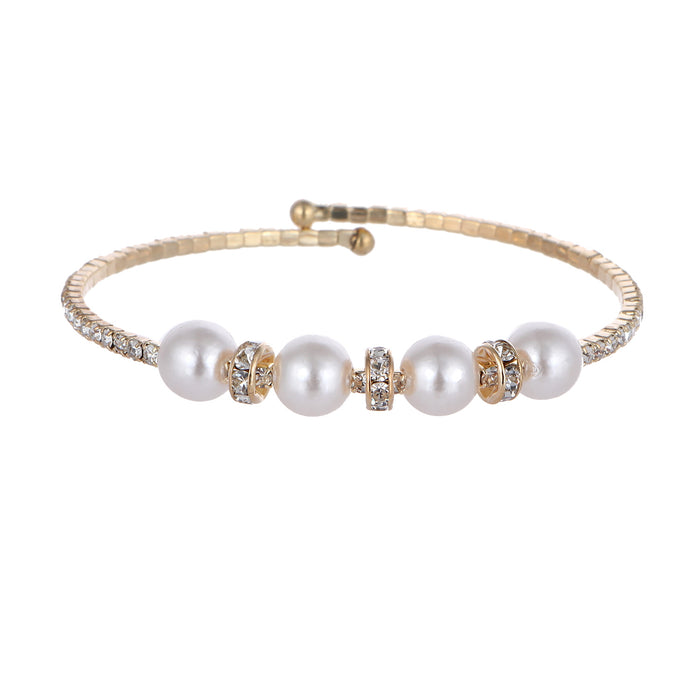 Elegant Rhinestone Pearl Bracelet - Single Row Cuff for Brides and Special Occasions