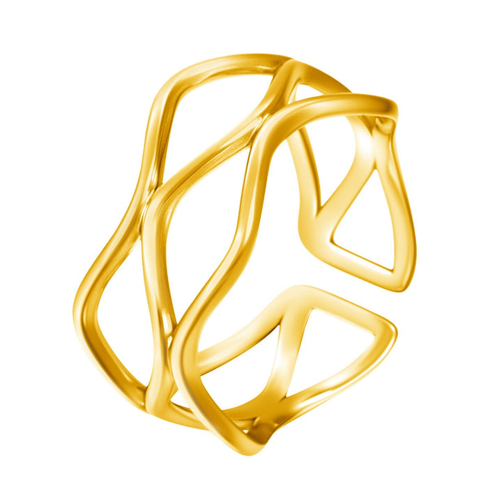 Wholesale 304 stainless steel vacuum 18K gold plated wave ring