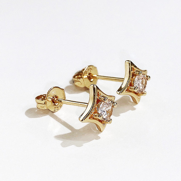 Semicircular C-shaped earrings with zircon