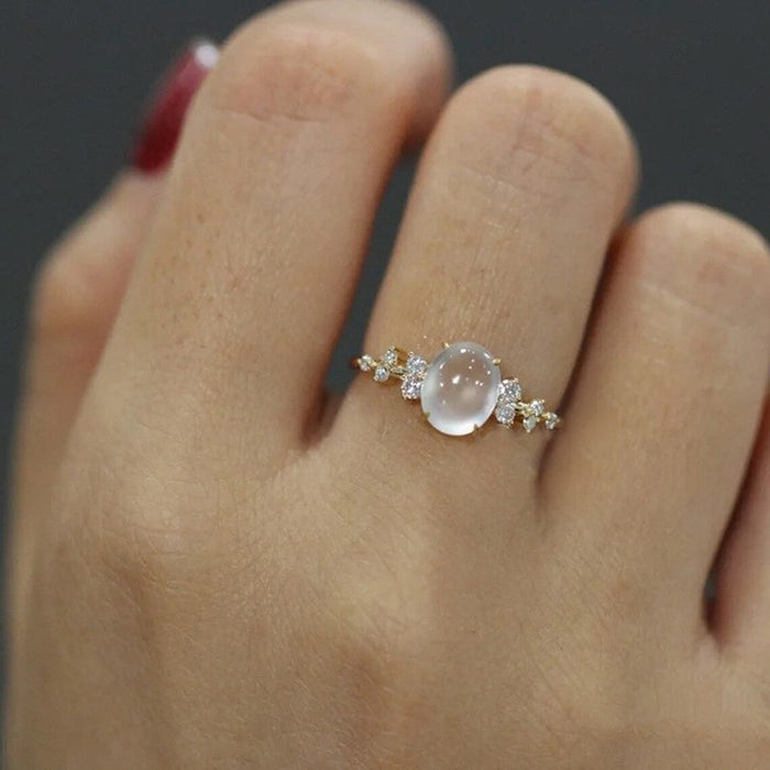 Anillo de imitación de piedra lunar con corte francés, exquisito anillo geométrico para mujer