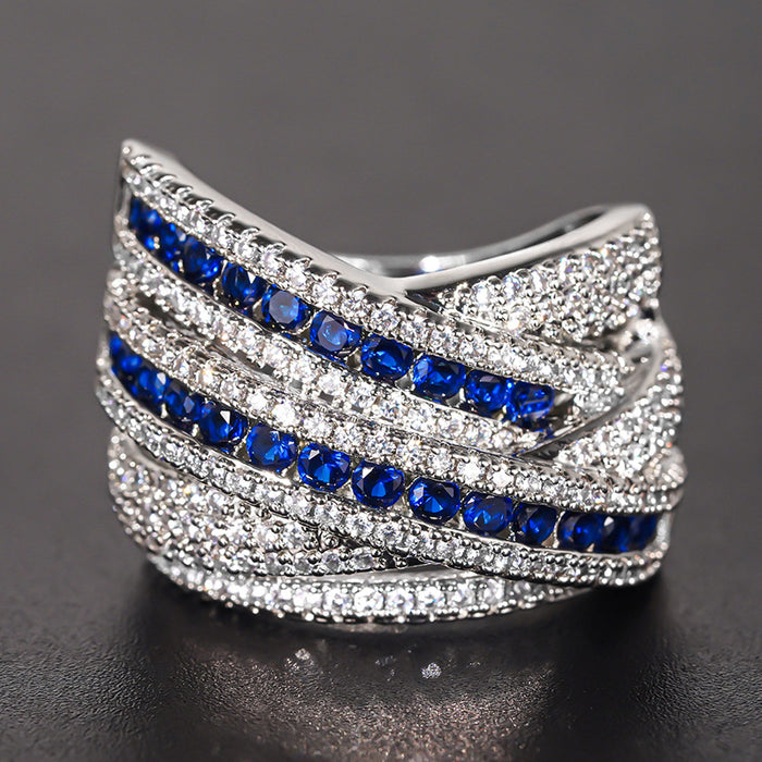 Women's multi-layered palace-style ring inlaid with shiny lines