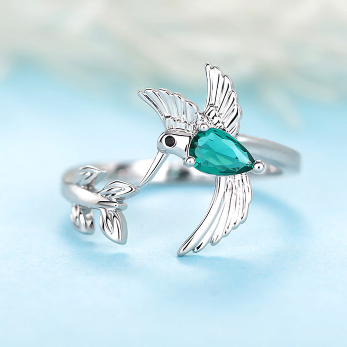 Zircon design ring bird branch open adjustable ring