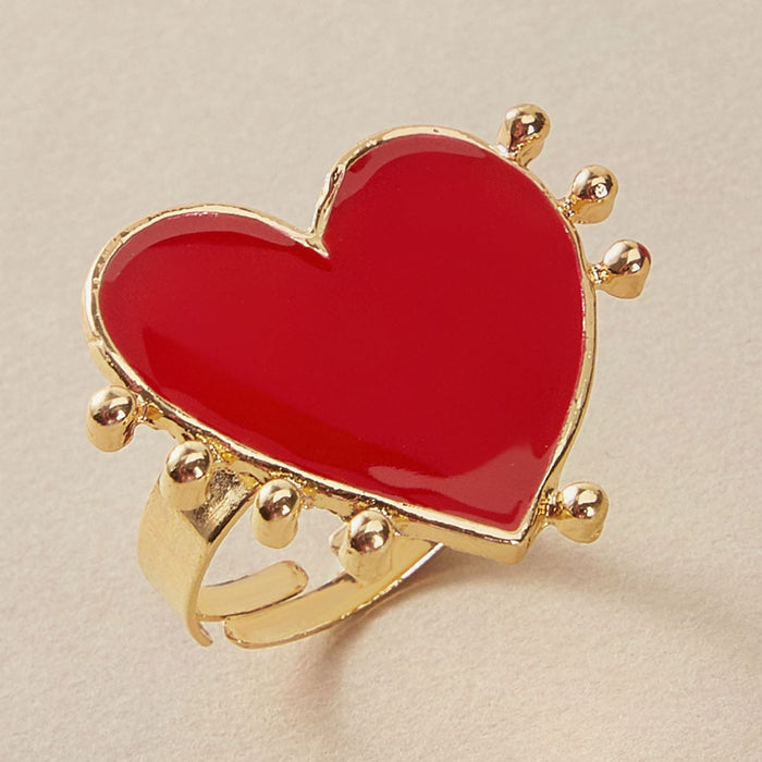 Alloy open oil dripping heart shaped red ring