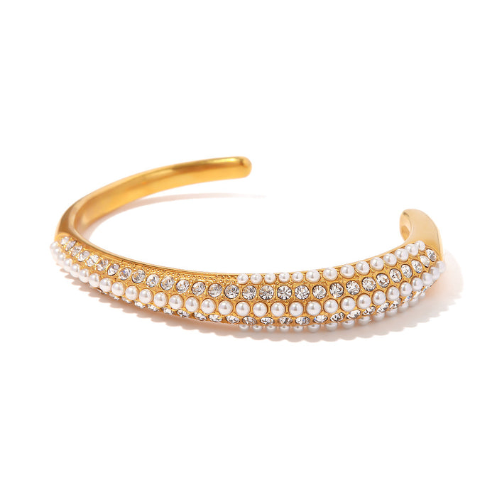 Fashionable Titanium Steel Bracelet - 18K Gold Plated Multi-Layer Pearl Jewelry for Women