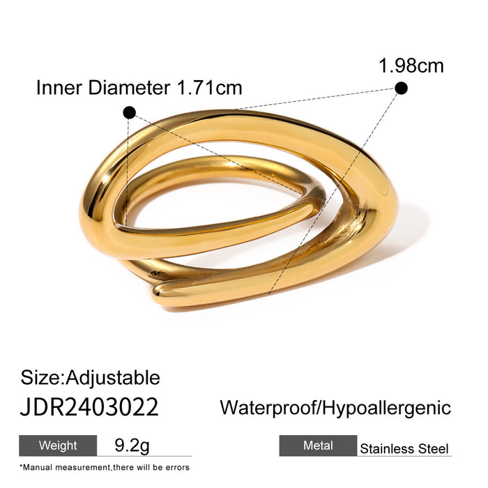 18K Gold Plated Stainless Steel Ring with Wavy Design - High-End Fashion