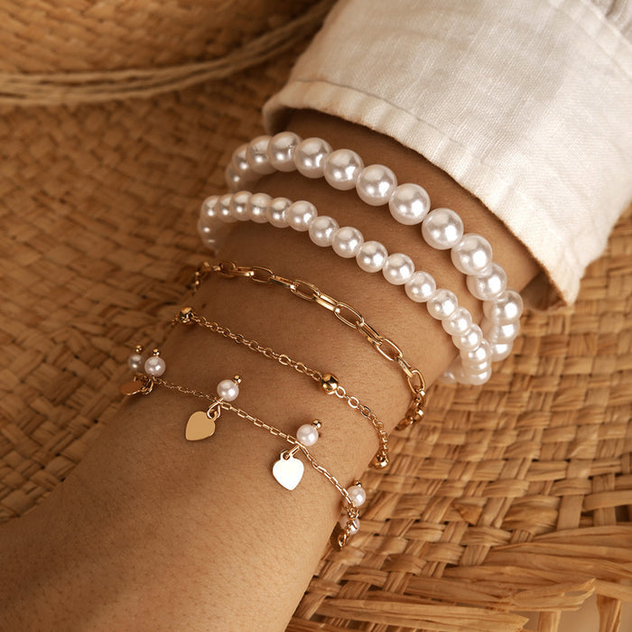 Multi-Layer Pearl and Beaded Chain Bracelet Set – Elegant Fashion Jewelry