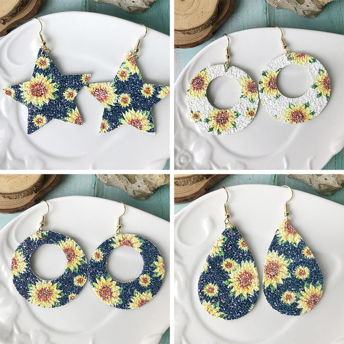 Bohemian Star and Sunflower Earrings with Geometric Teardrop Design