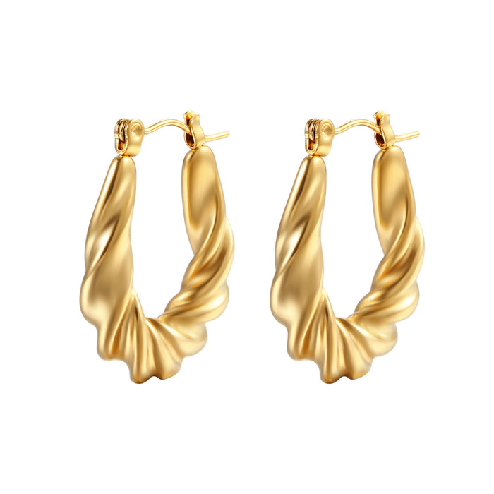 Pendientes de acero inoxidable con forma de espiral y oro de 18 quilates, estilo acero de titanio, para mujer