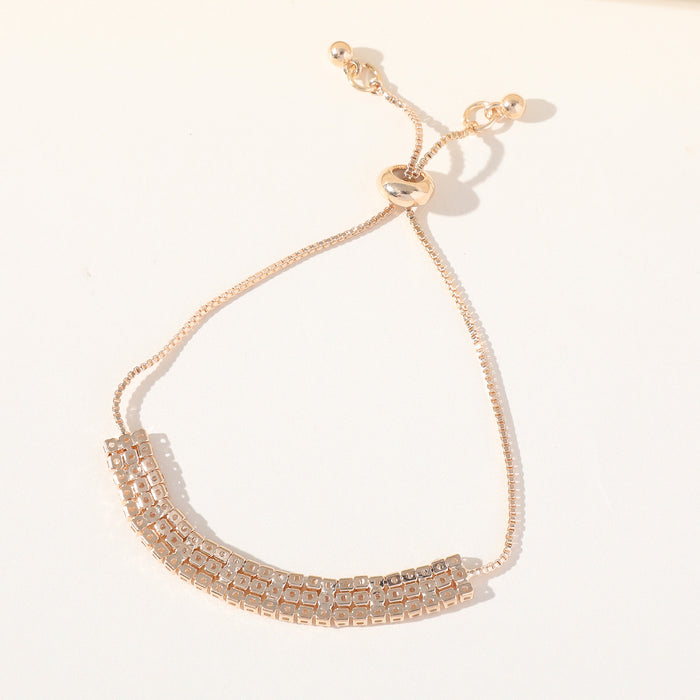 Elegant Gold-Plated Bracelet - Double Row Rhinestone Design for Women