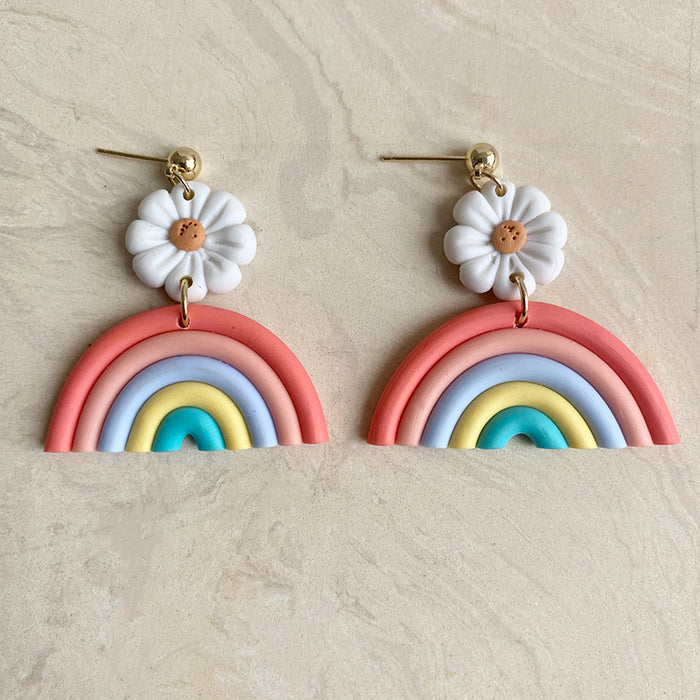 Textured Fan Earrings with Rainbow Soft Design for Spring and Summer