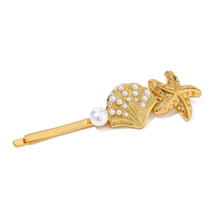 Stainless Steel Pearl and Shell Hair Clip - High-End Metal Bangs and Stray Hair Clip