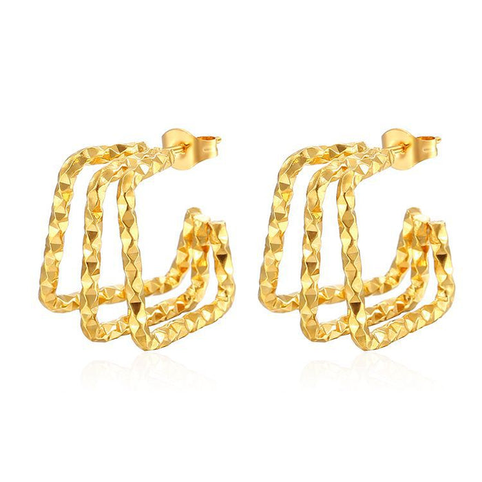 Patterned square earrings 18K gold stainless steel light luxury design