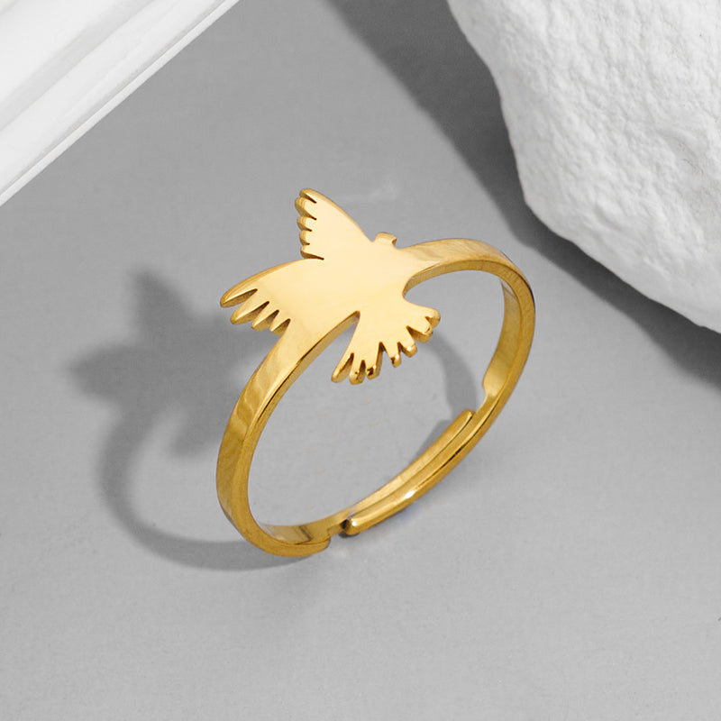 Anillo de animal coreano, anillo abierto de acero inoxidable con forma de águila, pájaro y paloma, venta al por mayor