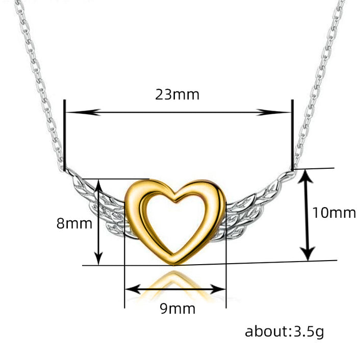 Love Heart Hollow Angel Wings Necklace Two-color Design Pendant