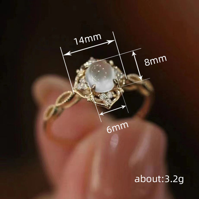 Niche luxury design ring imitation moonstone ring cat's eye ring