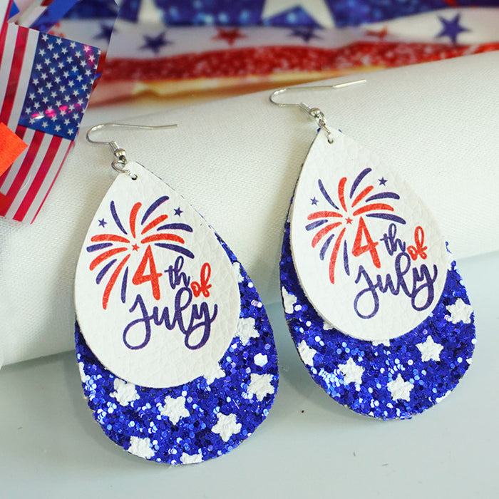 Independence Day Teardrop Earrings with American Flag Design