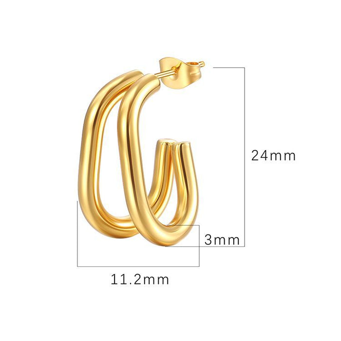 Oval double wire stainless steel earrings temperament gold women's earrings