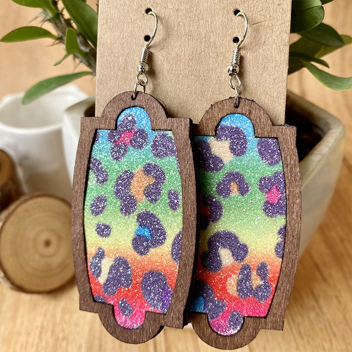 Wooden leopard print earrings