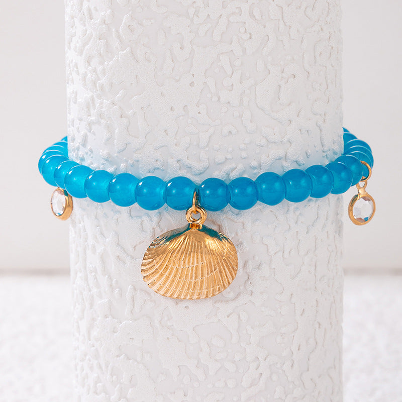 Beaded Scallop and Starfish Single Anklet - Simple Geometric Beach Foot Jewelry