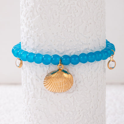 Beaded Scallop and Starfish Single Anklet - Simple Geometric Beach Foot Jewelry