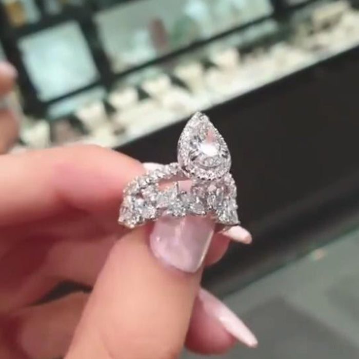 Anillo de boda de lujo con forma de lágrima y circonitas en forma de pera, venta al por mayor