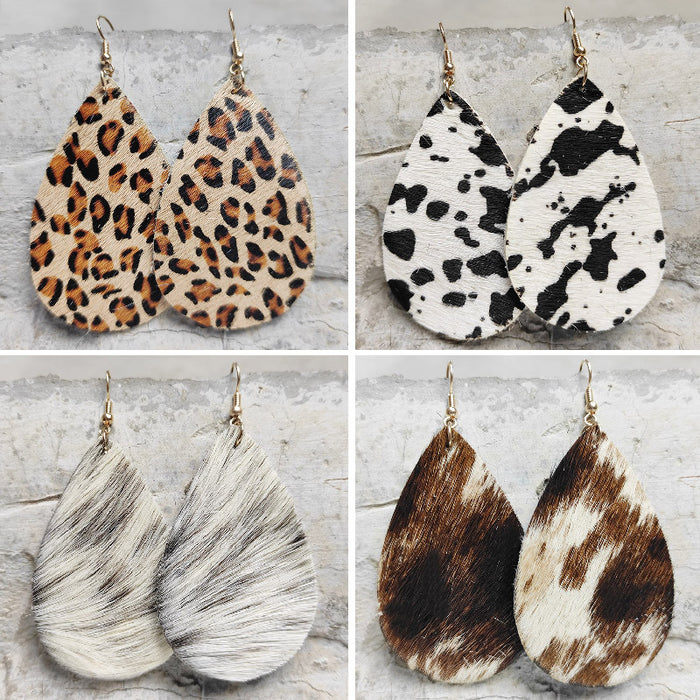 Large Teardrop Genuine Leather Long Hair Earrings with Western Style