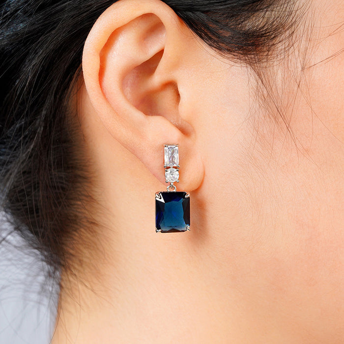 Blue contrast zirconia earrings