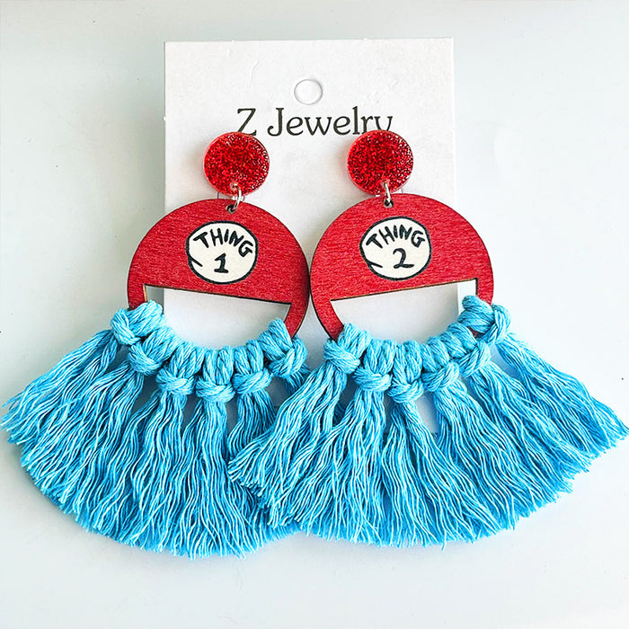 Bohemian Handwoven Tassel Fan-Shaped Earrings with a Reading Theme for Teachers